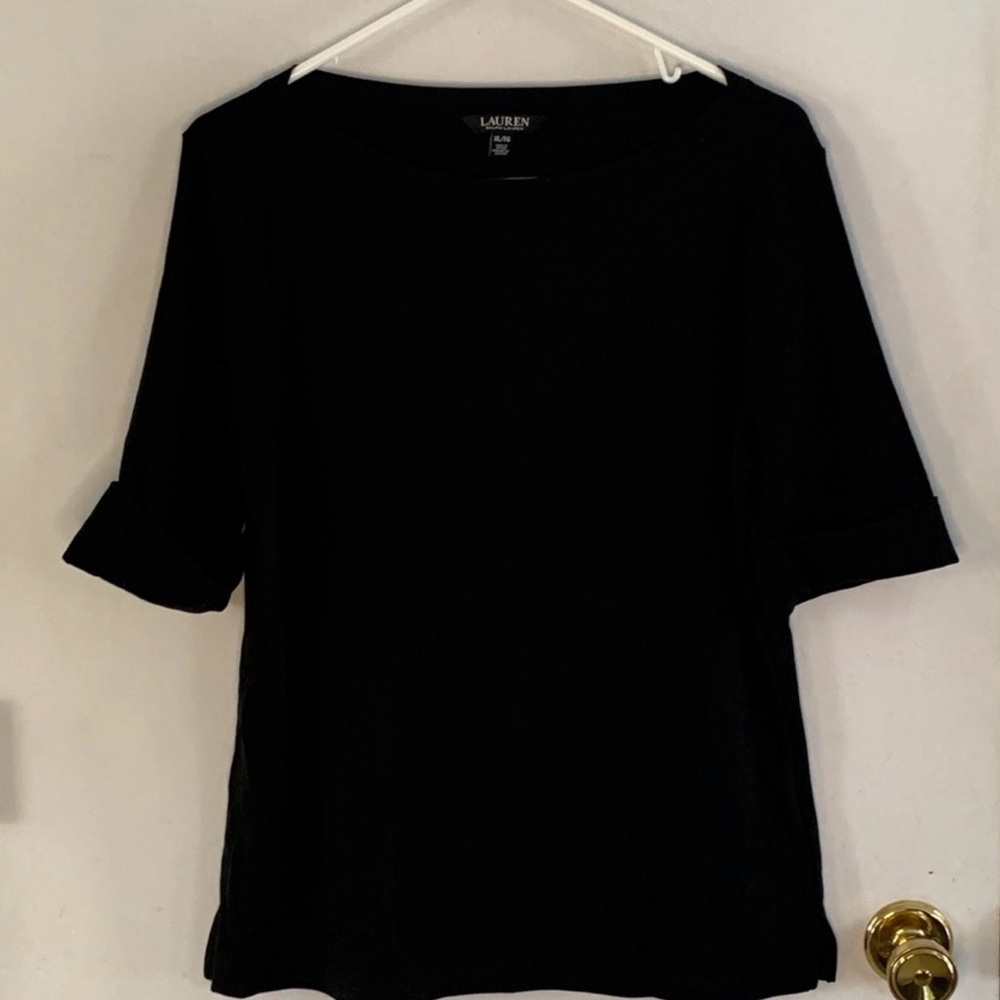 Ralph Lauren Black Label black classic knit top with cuffed sleeves Size XL
